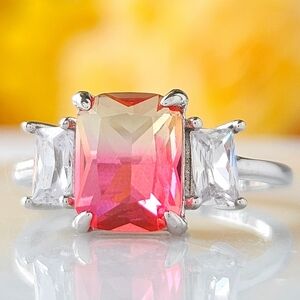 Pink and Peach Gemstone Ring, 925 Sterling Silver Charmed Aroma